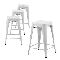 Buschman Set of Four White 24 Inches Counter Height Metal Barstools, Indoor, Outdoor, Stackable