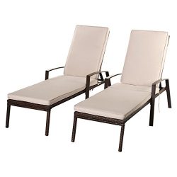 Tangkula Wicker Chaise Lounge Outdoor Patio Adjustable Lounger Chair Set of 2