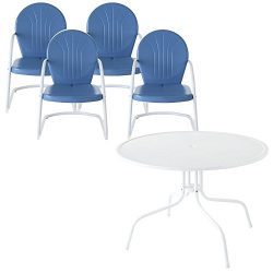 Crosley Furniture Griffith 5-Piece Metal Outdoor Dining Set with Table and Chairs – Sky Blue