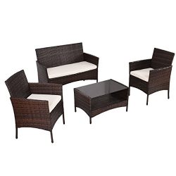 Tangkula 4 PCS Outdoor Furniture Set Patio Wicker Sofa Set with Cushions (Beige)