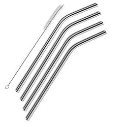 SipWell Stainless Steel Drinking Straws, Set of 4, Free Cleaning Brush Included