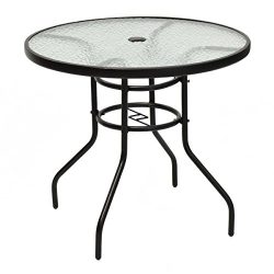Tangkula 31 1/2″ Round Tempered Glass Metal Table Outdoor Garden Pool Table