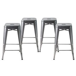 Buschman Set of Four Gray 24 Inches Counter High Tolix-Style Metal Bar Stools, Indoor/Outdoor, S ...