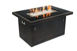 Outland Fire Table, Aluminum Frame Propane Fire Pit Table w/Black Tempered Glass Tabletop Resin  ...