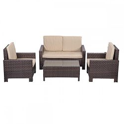 4pc PE Rattan Wicker Sofa Set Cushion Outdoor Patio Sofa Couch Furniture