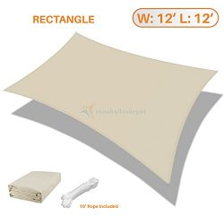 Sunshades Depot 12′ x 12′ Square Waterproof Knitted Shade Sail Curved Edge Beige 180 ...