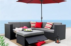 Baner Garden (K35) 4 Pieces Outdoor Furniture Complete Patio Wicker Rattan Garden Corner Sofa Co ...