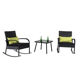 Cloud Mountain Outdoor 3 Piece Rocking Chair Set Wicker Rattan Bistro Set Wicker Furniture ̵ ...
