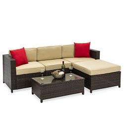 Best Choice Products 5-Piece Wicker Patio Sectional Set w/ Beige Cushions and Red Accent Pillows ...