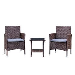 Azure Sky Rattan Outdoor Patio Furniture Set Garden Lawn Sofa Wicker Sofa Glass Top Table 2 Chai ...