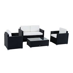 Outsunny Modern 4 Piece Cushioned Outdoor Rattan Wicker Sofa Sectional Patio Conversation Furnit ...