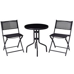 Giantex 3 Pcs Bistro Set Garden Backyard Table Folding Chairs Outdoor Patio Furniture