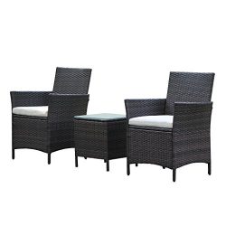 Patio Rattan Outdoor Garden Furniture Set of 3PCS, Wicker Chairs With Table