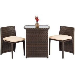 Best Choice Products Outdoor Patio Furniture Wicker 3pc Bistro Set W/ Glass Top Table, 2 Chairs- ...