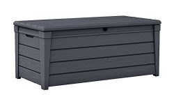 Keter Brightwood 120 Gallon Outdoor Garden Patio Storage Furniture Deck Box, Anthracite