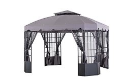 Sunjoy 11.8′ x 9.8′ Franklin Bay Window Gazebo Large, Gray