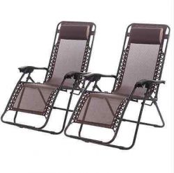 New Zero Gravity Chairs Case Of 2 Lounge Patio Chairs Outdoor Yard Beach O62 (Brown)