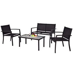 Tangkula Patio Furniture Set 4 Piece Outdoor Patio Steel Frame Table and Sofa Sets Conversation Set