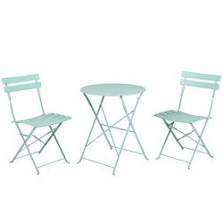 Grand patio 3-PCS Bistro-Set Indoor Outside Steel Foldable Modern Chairs Set and Desk,Macaron Blue
