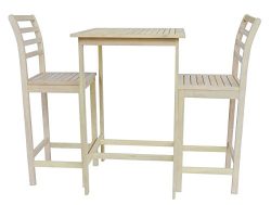 Zen Garden ZG014 Eucalyptus 3-Piece Bar Set with Bar Table and 2 Bar Chairs, Oak White Wood Finish