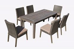 Carabelle Hardwood and Wicker Outdoor Patio 7 Piece Straight Leg Dining Set with Seat Cushions,  ...