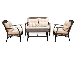 Outdoor Furniture Wicker Patio Sofa – 4 Piece All Weather PE Rattan Deep-Seating Conversat ...