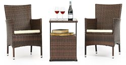 OUTROAD 3 Piece Wicker Bistro Set – All Weather Outdoor Dining Chairs Set of 2 & C Sha ...