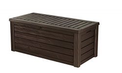 Keter Westwood Plastic Deck Storage Container Box Outdoor Patio Garden Furniture 150 Gal, Brown