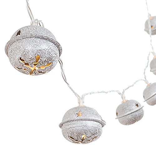Ling's moment Jingle Bell String Lights 5Ft 10Light Silver Retro Bell Holiday Fairy Lights For