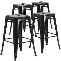Flash Furniture 4 Pk. 30” High Backless Black Metal Indoor-Outdoor Barstool with Square Seat