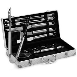 VonHaus 18-Piece Stainless Steel BBQ Accessories Tool Set – Includes Aluminum Storage Case ...