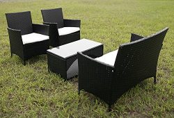 Merax 4 Piece Outdoor Patio PE Rattan Wicker Garden Lawn Sofa Seat Patio Rattan Furniture Sets