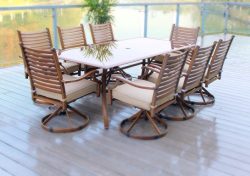 7pc Hand Painted Cast Aluminum Swivel Rocking Bahamma Breeze Patio Dining Set – Seats 6