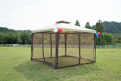 GOJOOASIS Metal Gazebo Outdoor 2-Tier Canopy Party Tent with Mesh Sidewalls 10×10 Beige &am ...