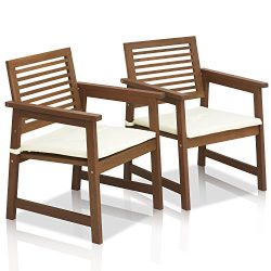 FURINNO Tioman Teak Hardwood Outdoor Armchair with Cushion (Set of 2)