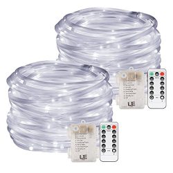 LE 33ft 120 LED Dimmable Rope Lights, Daylight White, Battery Powered, Waterproof, 8 Modes/Timer ...