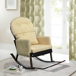 Outdoor Wicker Rocking Chair with Foot Rest, All Weather Porch Deck Chair, Outdoor Glider Patio  ...