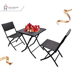 H&L Patio Resin Rattan Steel Folding Bistro Set, Parma Style, All Weather Resistant Resin Wi ...