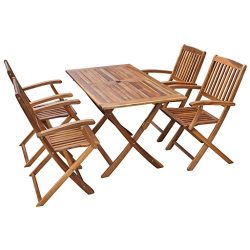 Festnight 5 Piece Folding Outdoor Patio Dining Set with Slatted Chairs, Acacia Wood