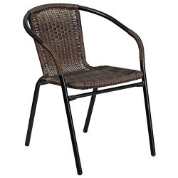 Flash Furniture Dark Brown Rattan Indoor-Outdoor Restaurant Stack Chair