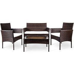 Merax 4 PC Outdoor Garden Rattan Patio Furniture Set Cushioned Seat Wicker Sofa (Brown)