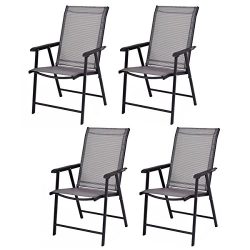 Giantex 4-Pack Patio Folding Chairs Portable for Outdoor Camping, Beach, Deck Dining Chair w/ Ar ...