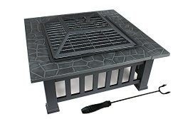 ZENY 32″ Outdoor Fire Pit Square Metal Firepit Backyard Patio Garden Stove Wood Burning Fi ...