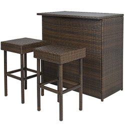 Best Choice Products 3PC Wicker Bar Set Patio Outdoor Backyard Table & 2 Stools Rattan Garde ...