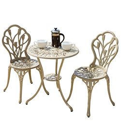 Cast Aluminum Construction Patio Furniture Bistro Set, Sand