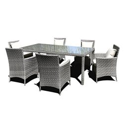 Oakville 7-Piece Outdoor Patio Rattan Wicker Dining Set Fully Assembled Chairs With Bonus Patio  ...