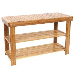 SONGMICS 2-tier Shoe Bench Organizing Rack Entryway Storage Shelf 100% Bamboo ULBS04N