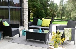 Baner Garden (N68) 4 Pieces Outdoor Furniture Complete Patio Wicker Rattan Garden Set, Full, Black