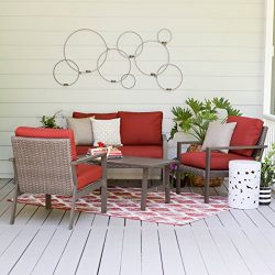Leisure Made 4 Piece Preston Wicker Seating, Red Fabric