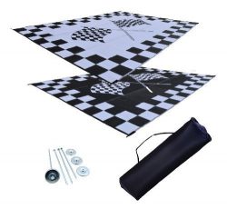 RV Patio Mat Awning Mat Outdoor Rug Trailer Mat Complete Kit 9×18 (Finish Line Flags)